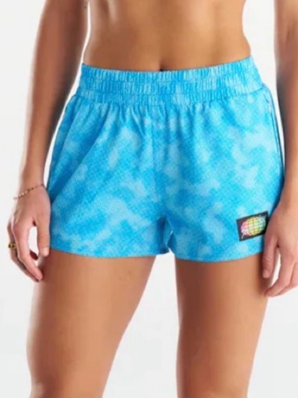 Women's Light Blue Printed Athletic Shorts with Elastic Waist